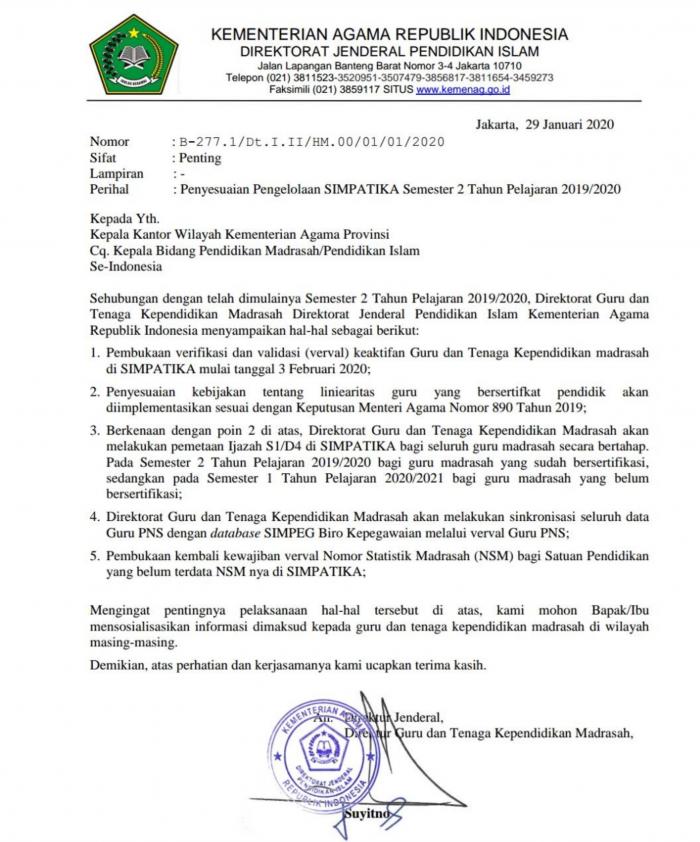 Penyesuaian Pengelolaan Simpatika Semester 2 Tahun Pelajaran 2019/2020